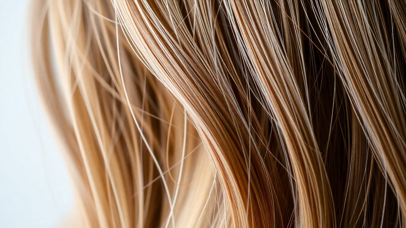 Fios de cabelo saudáveis e brilhantes em close-up.