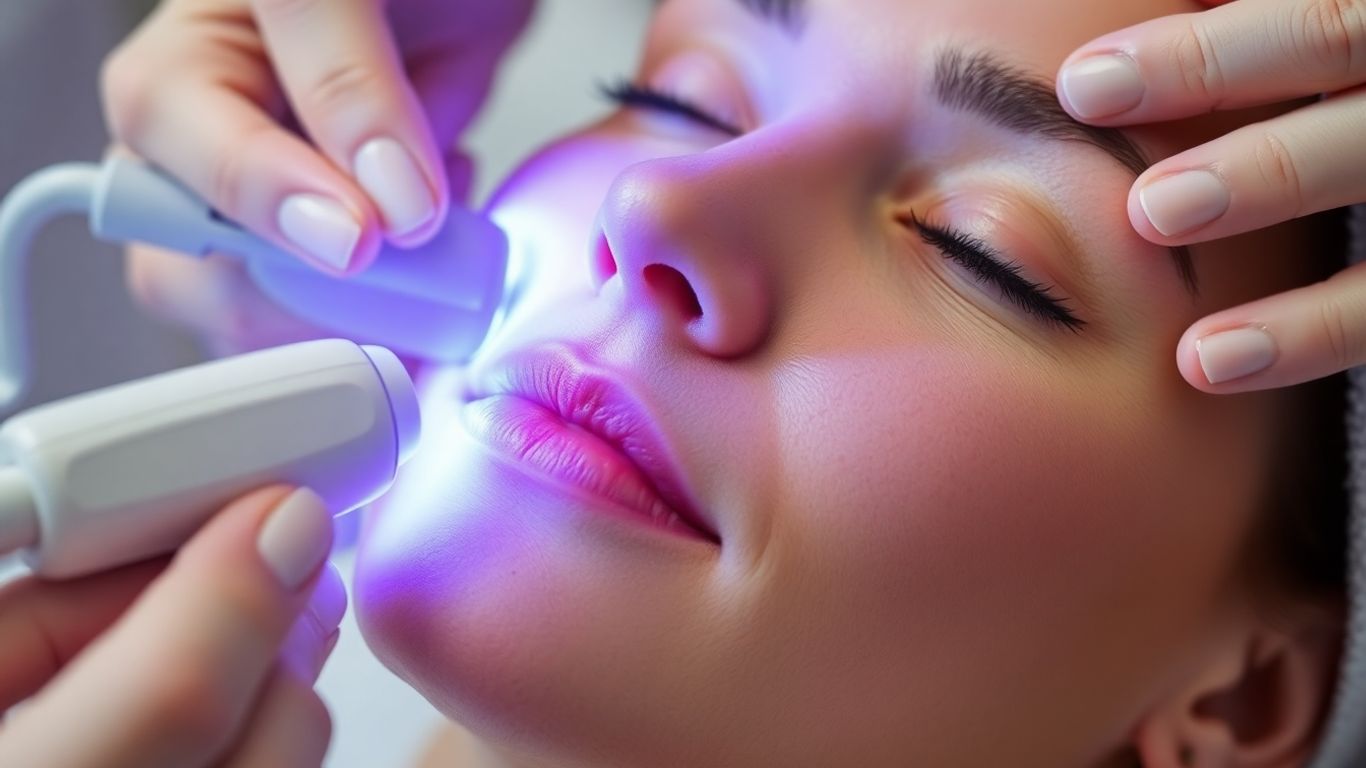 Tratamento de radiofrequência facial com luz suave.