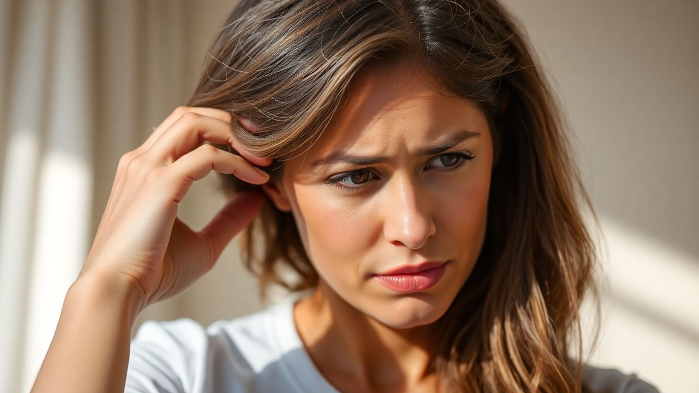 Mulher preocupada com a queda de cabelo