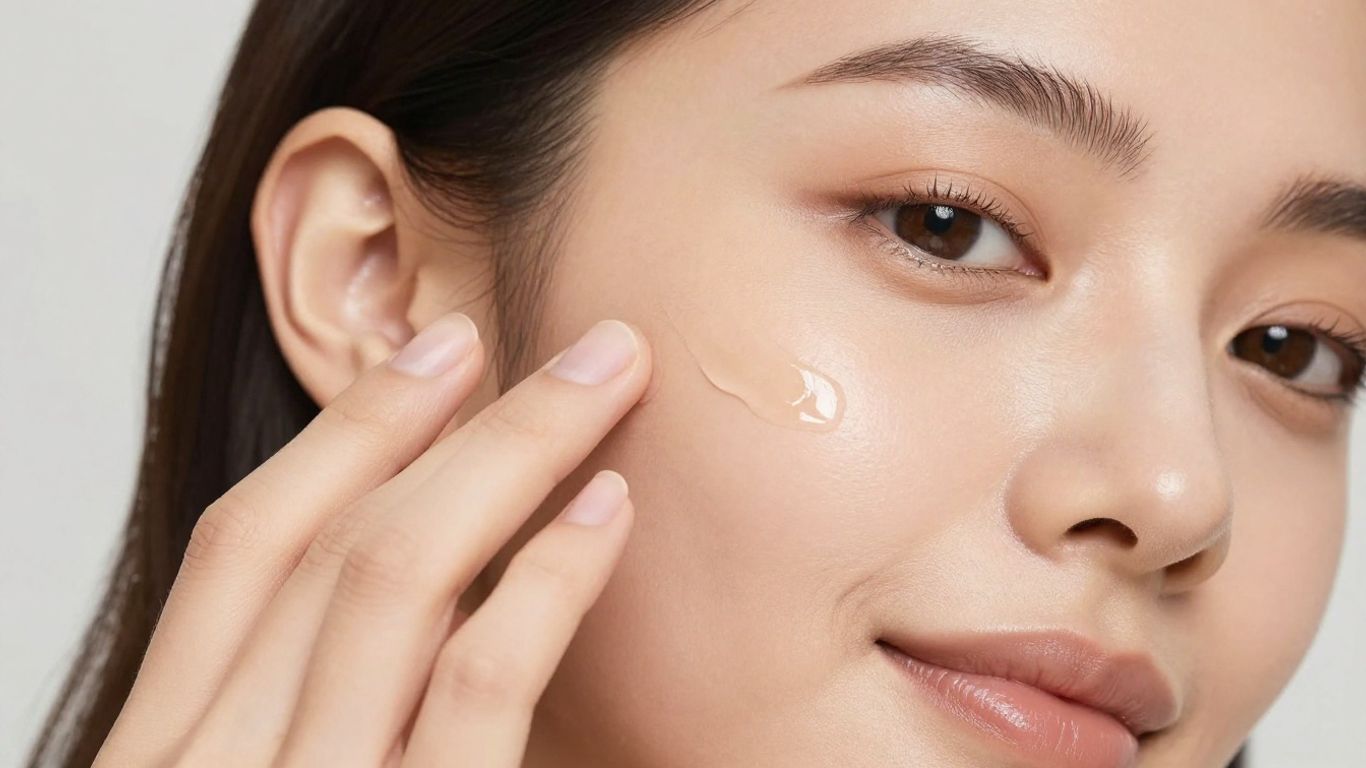 Mulher passa sérum no rosto para clarear manchas.